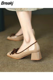 for Women 2023 Square Heels Ladies Summer Footwear Japanese Style Lolita with Medium Mary Jane Normal Leather Casual Toe
