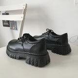 Classic Black Platform Oxford Shoes for Women Spring Autumn Casual Lace Up Flats Woman Fashion Non-slip PU Leather