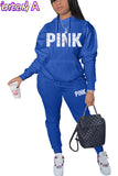Hoodies Sporty Two Piece Set Women PINK Letter Print Sweatshirt And Skinny Pants Tracksuit Autumn Winter Casual