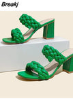 Heeled Women's Sandals 2023 New Fashion Brand Woven All-match Niche Slipper Sandals European Style Casual Comfort
