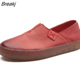 Designer Women Black Flats Slip On Ladies Casual Genuine Leather Flat Handmade Women Shoes Soft Bottom