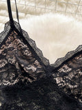 Fashion Summer Bodysuit Women Sexy Black Hollow Out Floral Lace Jumpsuit V-neck Spaghetti Strap Sleeveless Bodycon Body