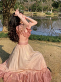 Summer French Elegant Even Party Dress Woman Holiday Beach Short Sleeve Midi Dress One Piece Dress Korean Fashion