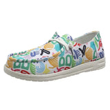 Spring New Flat Women Shoes Fashion Canvas Print Lace Up Loafers Shoes Woman Lightweight Non-Slip Casual Flats