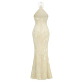 2024 Explosion Women's Temperament Hanging Neck Dress Flower Decoration Hot