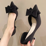 Spring New Women High Heels Fashion Pointed Toe Bowknot Heels Shoes Summer Elegant Slip-On Sexy Thin Heel Party Woman