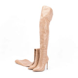 2023 New Women Over The Knee High Heels Boots Sexy Ladies Zebra Style Pointed Toe Stiletto Heels Long Botas