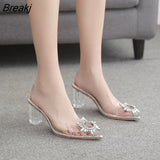 Summer Transparent High Heels Sandals Women Sexy Slip-on Pointed Toe Pumps Shoes Fashion Comfort Silver