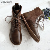 Retro Women Boots Flat Heel Winter Warm Casual Short Boots Handmade Lace-Up Ankle Boots Mori Girl Simple Women