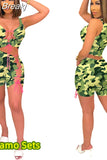 Women Tie Dye Print 2 Pieces Sets Tracksuits Crop Top Side Lace-Up Bandage Shorts Ladies Sexy Tracksuits Hollow