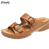 Wedges Sandals Shoes for Women Fashion Belt Buckle Platform Outdoor Walking Slippers Non-slip Open Toe Ladies Shoes Size