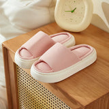 Sole Home Linen Slippers Women Open Toe Thick Bottom Indoor Slides House Shoes Woman Four Season Non Slip Couple
