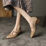 Women Pointed Toe Leather Shoes Retro Thick Heel Shoes for Women Elegant Shallow High Heels Slip-On Loafers Ladies Office