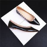 Breakj Temperament Sharp Single Shoes Women's Shallow Summer New Rivet Patent Leather Evening Wind Warm Soft Bottom Flat Bottom