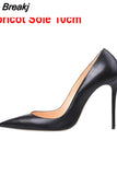 Matte Black Pumps Woman High Heels Shoes 12cm Stilettos PU Leather Wedding Pointed toe Shoes QKOU002