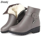 Snow Boots Soft Leather Women's Shoes Mother Ladies Female Winter Wool Fur Wedges Warm Boots Plus Size