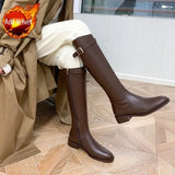 for Woman Winter Knee High Shaft Footwear Leather Women's Boots Pointed Toe Long Brown Comfortable and Elegant Hot