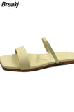 Women 2023 New Women's Slip on Shoes Summer Square Head Peep Toe Slippers Women's Flat Outerwear Beach Solid