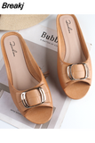 Ladies Sandals Summer Half Slippers Women's Fashion Square Buckle Casual Thick Heel Outer Wear Flat Sandals Slip on
