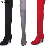 Spring New Fashion Side Zipper Large Size Long Women's Boots Were Thin High-heeled Thick Suede Over-the-knee Women