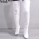 2023 New Green Leather Over The Knee Thigh High Boots Women Sexy Pointed Toe Zip 11.5CM Heels Nightclub Stripper