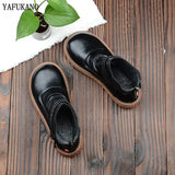 Female Literary Retro Big Head Doll Shoes Japanese Style Thick-Soled Plus Velvet Comfort Women Boots Casual Ankle