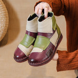 Head Layer Cowhide Flat Bottom Recreational Women's Boots National Wind Color Leather Short Boots Warm Comfortable Cotton