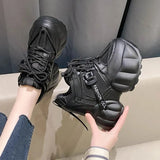 Black Chunky Sneakers for Women 2023 Spring Hidden Heels Platform Sports Shoes Woman Thick Sole Breathable Casual
