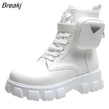 Botas Women Motorcycle Ankle Boots Wedges Female Lace Up Platforms Spring Black Leather Oxford Shoes Women Botas Mujer