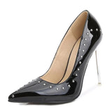 Women Pointed End 11CM High Heel Pumps Sexy Nightclub Stiletto Single Shoes Metal Heels Rivets Studded Fashion Stage