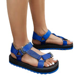 Breakj One-Word Buckle Flat-Soled Sandals Women's Summer New Color Magic Sticker Beach Women's