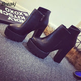 New Women's Side Zipper Ankle Boots Platform Thick High Heel 10/12 Cm Ladies Boots Winter Woman Shoes Black