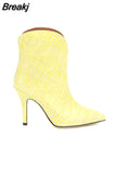 Gold Fashion Ladies Boots Spring Autumn Fall Footwear Pinted Toe Ankle Boots For Women Leopard Print Hihg Heels