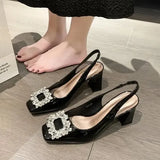 Sandals Med Block Heels Female Shoe All-Match Mary Jane New Medium Chunky Girls Closed Beige Clear Comfort Summer Fashion