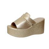Breakj Pine Cake Word Cool Slippers Women's Summer New Large-Size Slopes And Sandals Fish Mouth High Heel