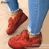 Women Fur Shoes Fashion Bowknot Fluffy Slip-on Snow Boots Autumn Casual Warm Suede Plush Ladies Flat Platform