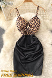 V-neck Spaghetti Strap Night Out Club Mini Dress Open Back Sleeveless Twist Front High Waist Leopard Print Party Dress