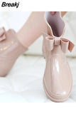 Women's Ankle Rain Boots Sweet Bowtie PVC Woman Water Shoes Rain Boots Women Waterproof Low Heel Non-slip Girl Shoes