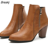 Women Ankle Boots Spring High Heels Faux Suede Plus Size Short Boot Zipper Chunky Thick Heel Shoes Ladies Casual Shoes