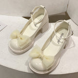 New Mary Jane Fashion Bow Buckle Women Shoes High Heels Chunky Dress Pumps Designer Goth Shallow Ladies Zapatillas