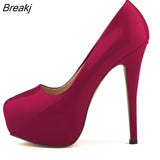 Women High Heels Pumps 14cm Round Toe Stilettos Talon Femme Sexy Ladies Red Wedding Shoes Black Platform