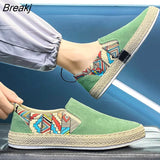 Men's Linen Breathable Casual Flats Shoes Mens Slip on Loafers Fashion Espadrilles Male Fisherman Shoes Driving Mocassins