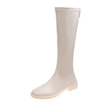 High Long Boots for Women Autumn Winter Soft Leather Solid Knight Boots Zipper Casual High Heels Round Toe Botas