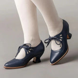 43 Retro Pointed Toe Shoes for Women Mary Janes Women's High Heels New Office Lace -up Pump Ladies Thick Heels Female