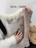 Suede Girls In Maillard Knee-Length Boots, A Small One With Thick Soles, A Large Tube Circumference, Thick Legs And Fat Mm Long