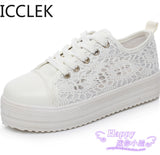 Women Shoes Fashion Summer Casual Shoes White Sneakers Cutouts Lace Canvas Hollow Breathable Platform Sneakers Tenis