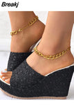 Dropship Platform Wedges Mules Sandals 2023 Summer New Floral Pattern Slide Sandals Comfy Beach Shoes Outside Slider