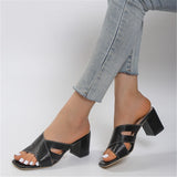 Open-toe Cross Women Slippers Shallow Heel Women's Shoes Women Sandals Summer Fashion Square Heel Slippers Designer