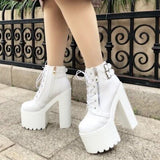 and American Nightclub Sexy Ankle Boots 2023 Fall New 16 Cm Super High Heel Womens Boots Crude Heel Lace-Up Short