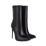 Boots Women 2023 Autumn Winter Stiletto Black PU Leather Flock Sexy Nightclub Pumps Size 34~48 Party Shoe Zapatos De